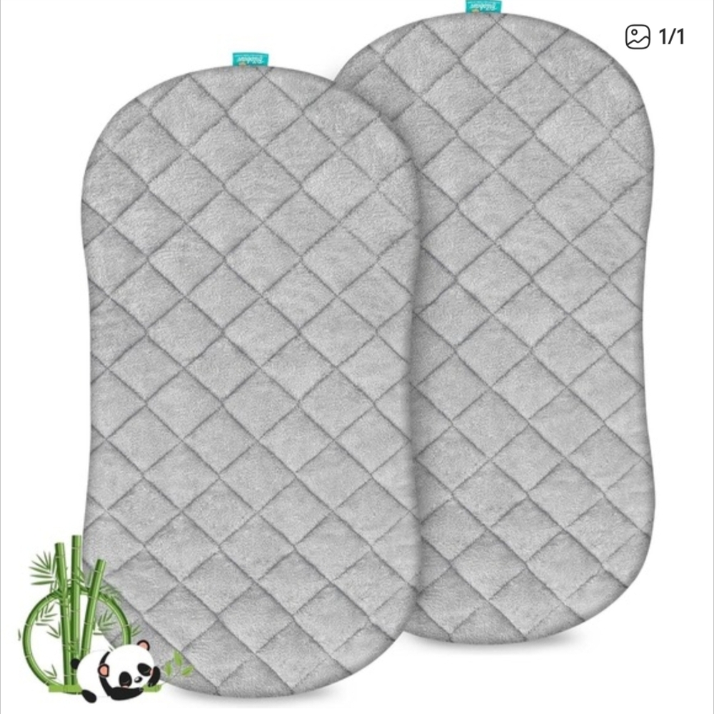 Gray Quilted Thick Bassinet Mattress Cover / Protector Set Of 2
